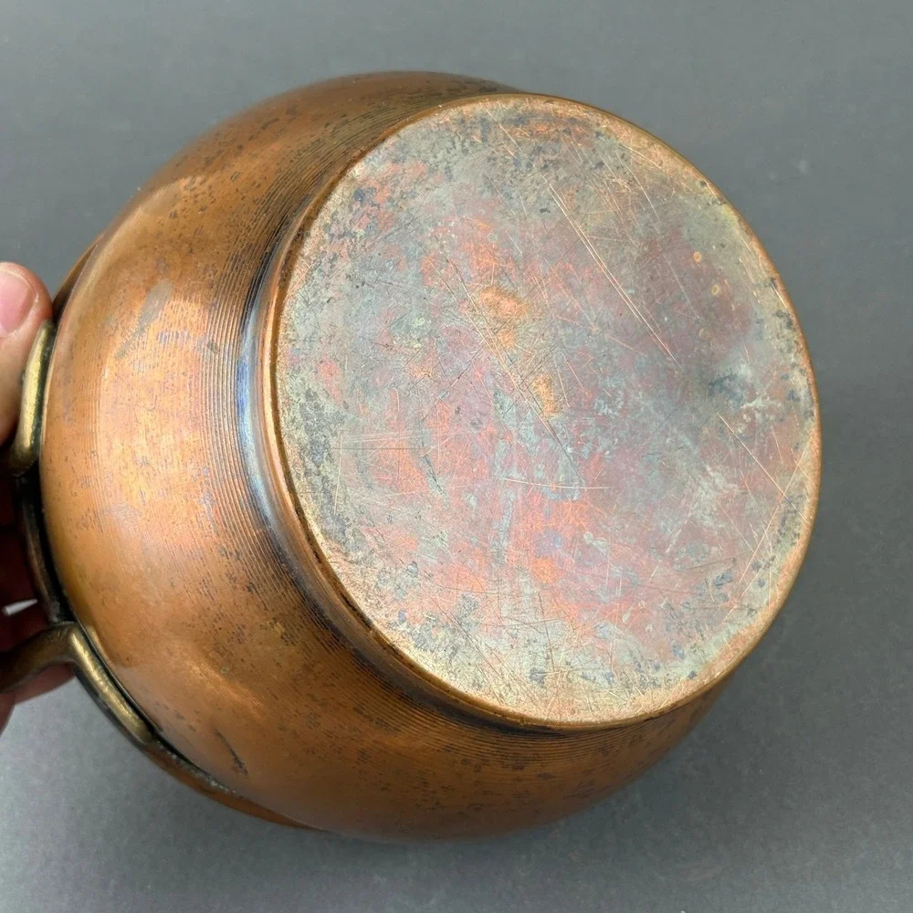 Copper Pot Cauldron Solid with Brass Handles 7
